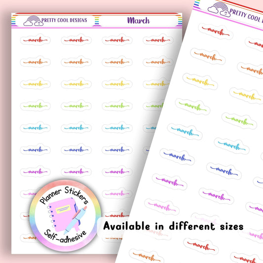 Rainbow March Planner Stickers UK | Student | Teacher | Nurse | One Sticker Sheet