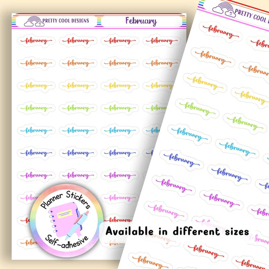 Rainbow February Planner Stickers UK | Student | Teacher | Nurse | One Sticker Sheet