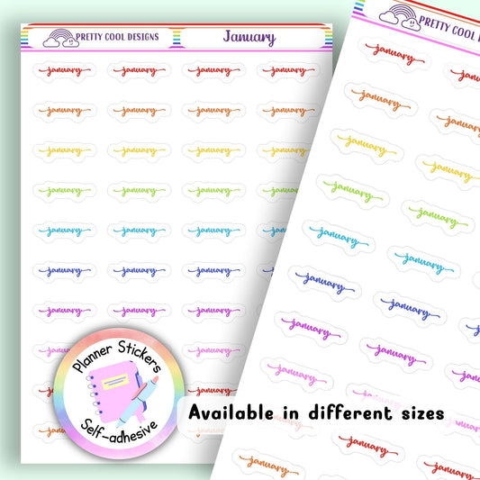 Rainbow January Planner Stickers UK | Student | Teacher | Nurse | One Sticker Sheet