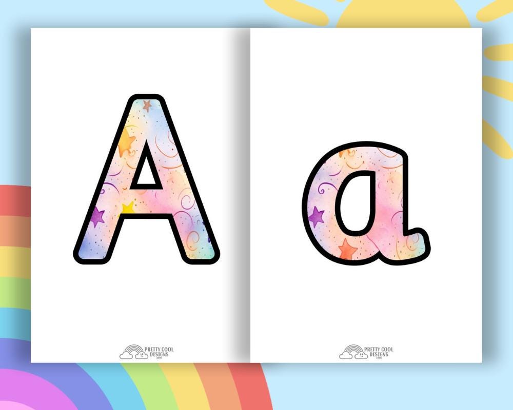 Rainbow Star Themed Bulletin Board Letters, Numbers, Punctuation and Maths Symbols