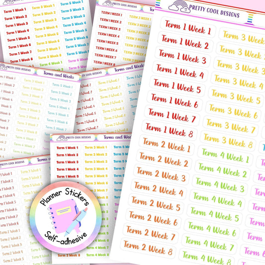 Rainbow Teacher Planner Stickers: Term & Week Labels (1 Sheet)