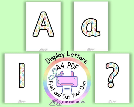 Children Hand Print Cute Rainbow Pattern | printable display | bulletin | letters numbers symbols | classroom | print and cut