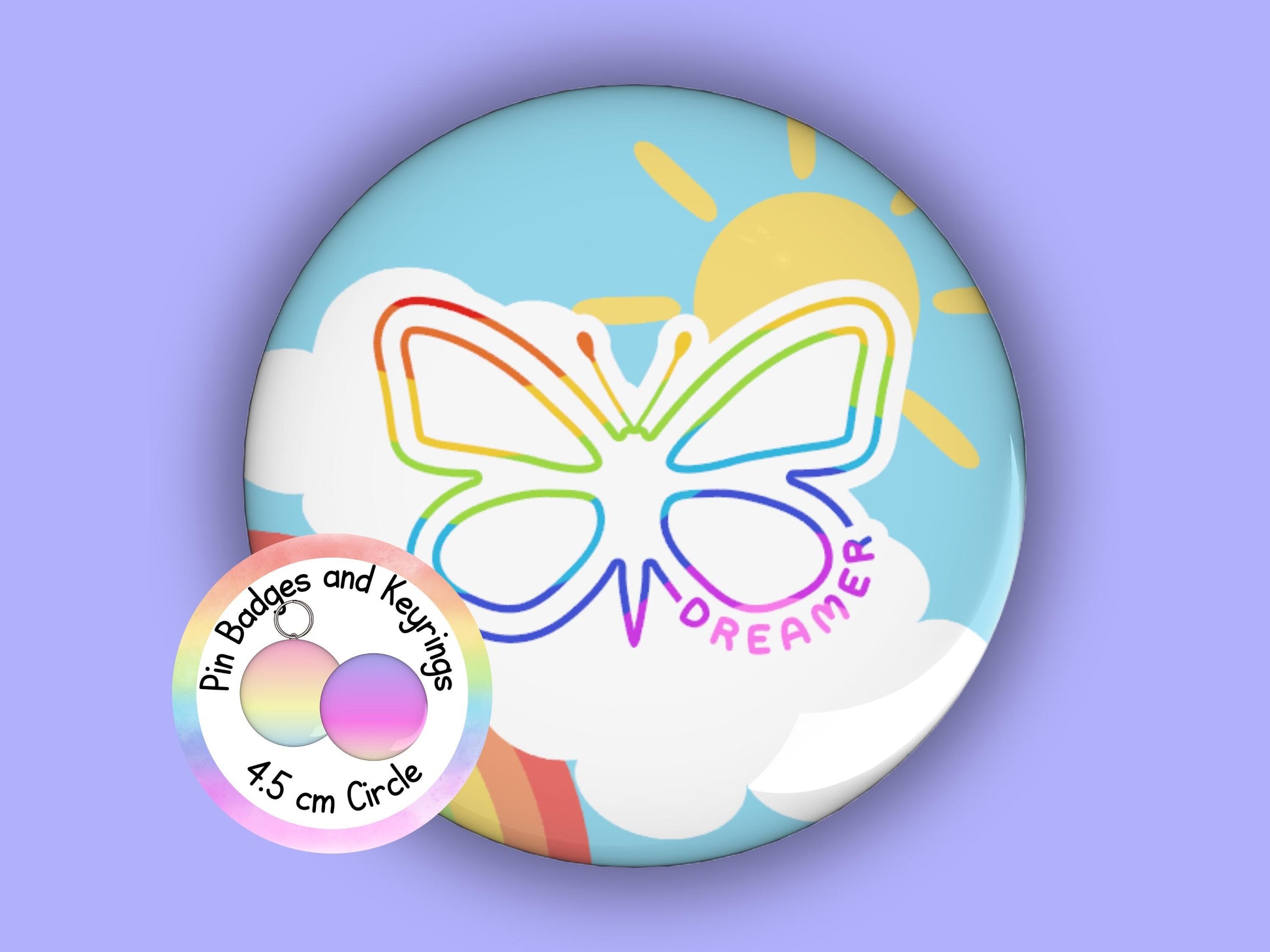 Butterfly Dreamer | Funny | Teacher Pin Badge or Keyring | Rainbow | Teacher Gift | 45mm