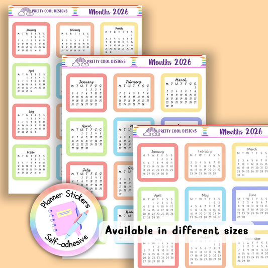 Monthly Planner Stickers, 2026, Bullet Journal, Diary Decoration Decor, Scrapbooking Stickers, Aesthetic