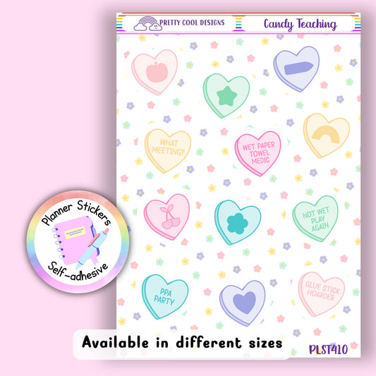Funny Teacher Planner Stickers Candy Hearts Scrapbook Bujo Diary UK - 1 Sheet