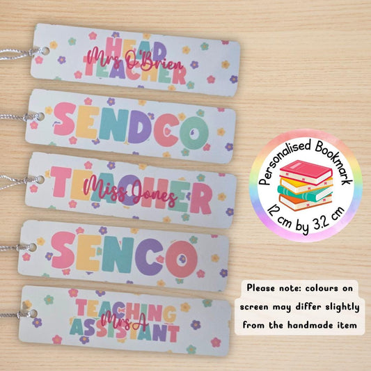 School Themed Bookmark - Personalised Gift - Teacher - Senco- Sendco, Teaching Assistant - Head Teacher - Pastel Themed