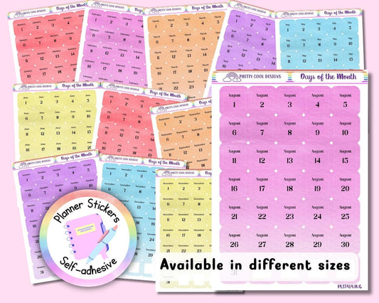 Monthly Calendar Stickers, Planner, Scrapbook Embellishments