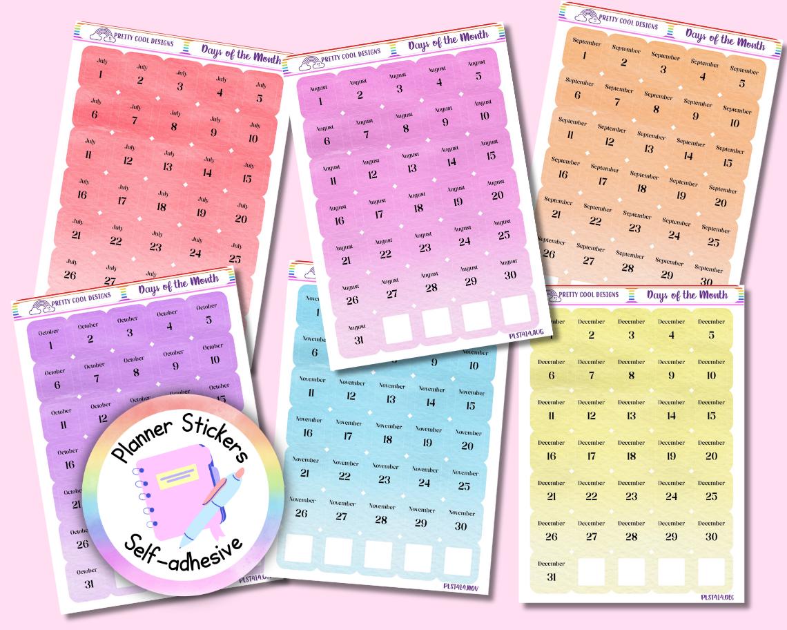 Monthly Planner Stickers, Bullet Journal, Diary Decoration Decor, Scrapbooking Stickers, Numbers, Washi, Aesthetic