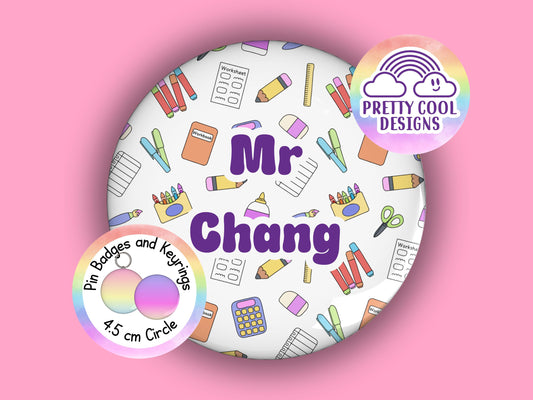 Personalized Teacher Badge or Keyring: Hand-Drawn Design, Custom Name