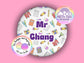 Stationery personalised teacher badge or keyring - 45 mm - teacher themed hand drawn design - add your customised name - teacher gift