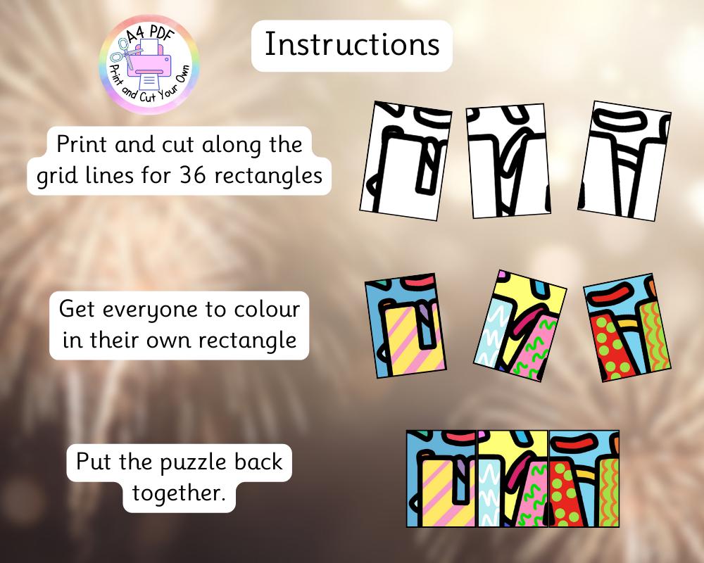 2026 New Year’s Kids Activity Printable Kids | Art Worksheet | Cut Colour Page