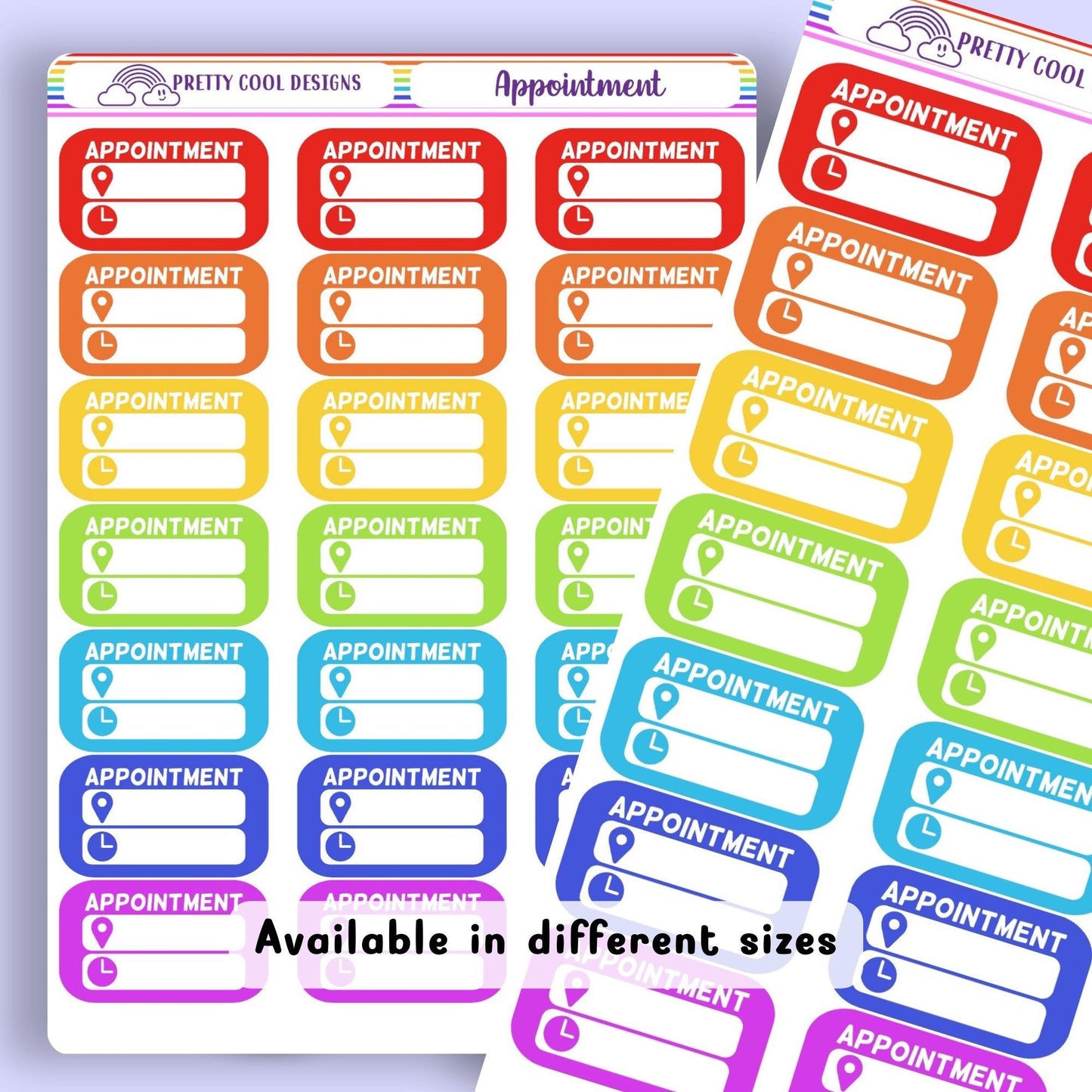 21 Rainbow Appointment Planner Stickers with Time and Location Space