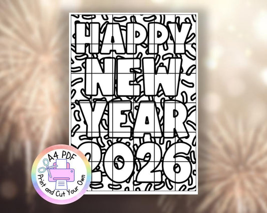 2026 New Year’s Kids Activity Printable Kids | Art Worksheet | Cut Colour Page