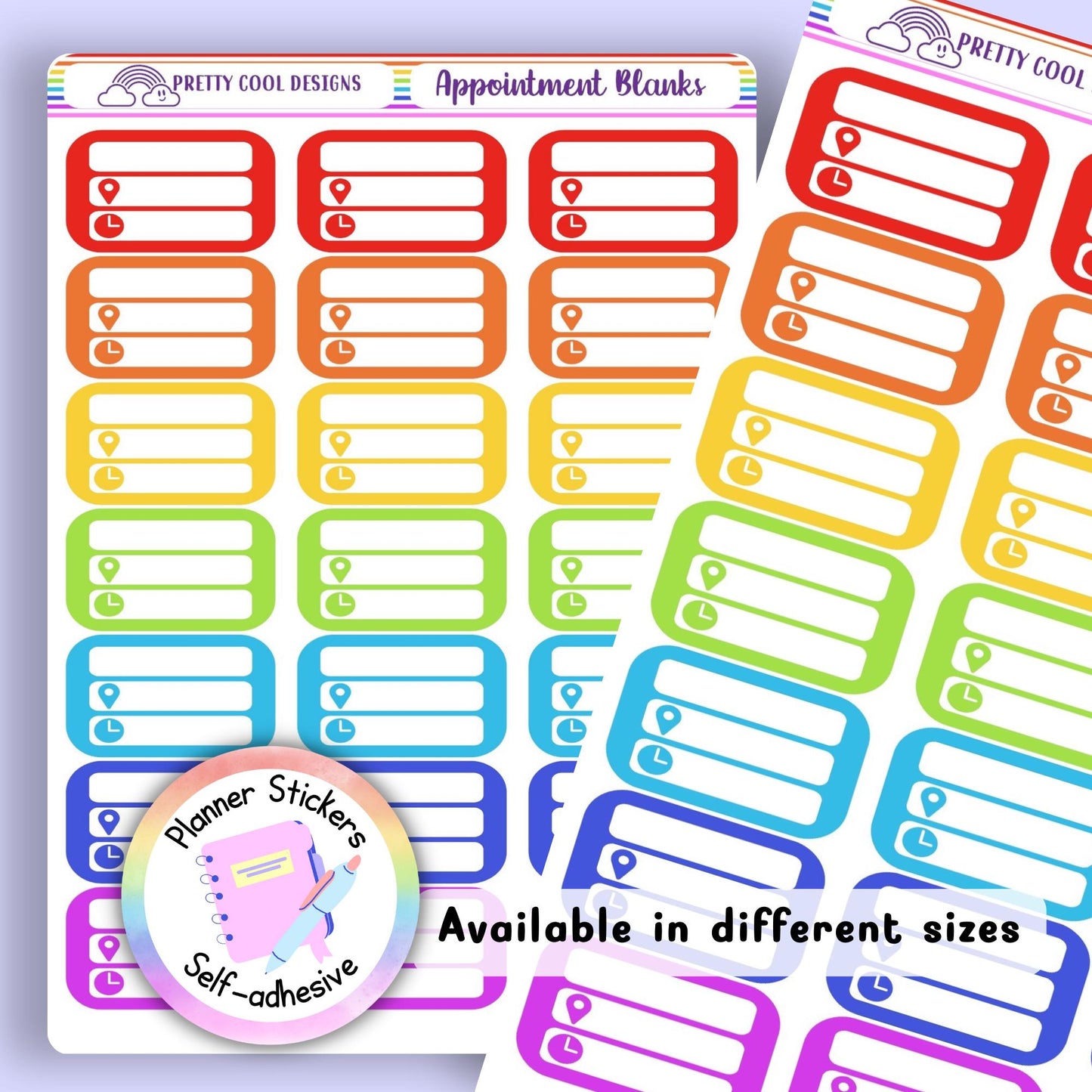 Appointment Planner Stickers with Time and Location Space Rainbow Blank