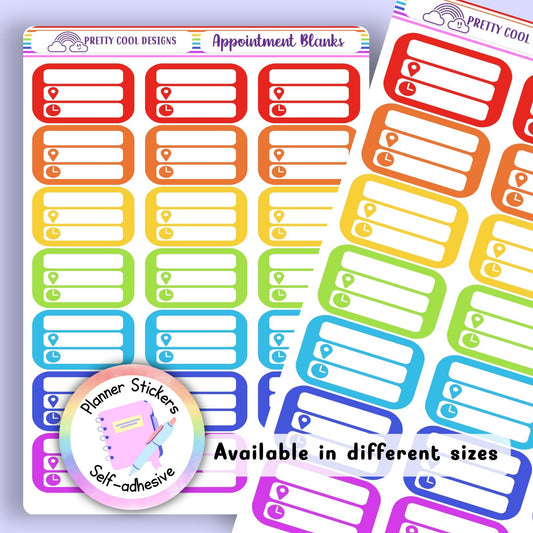 Appointment Planner Stickers with Time and Location Space Rainbow Blank