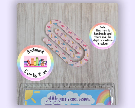 Jumbo Paperclip Bookmark Hand drawn Pastel Pencil Pattern