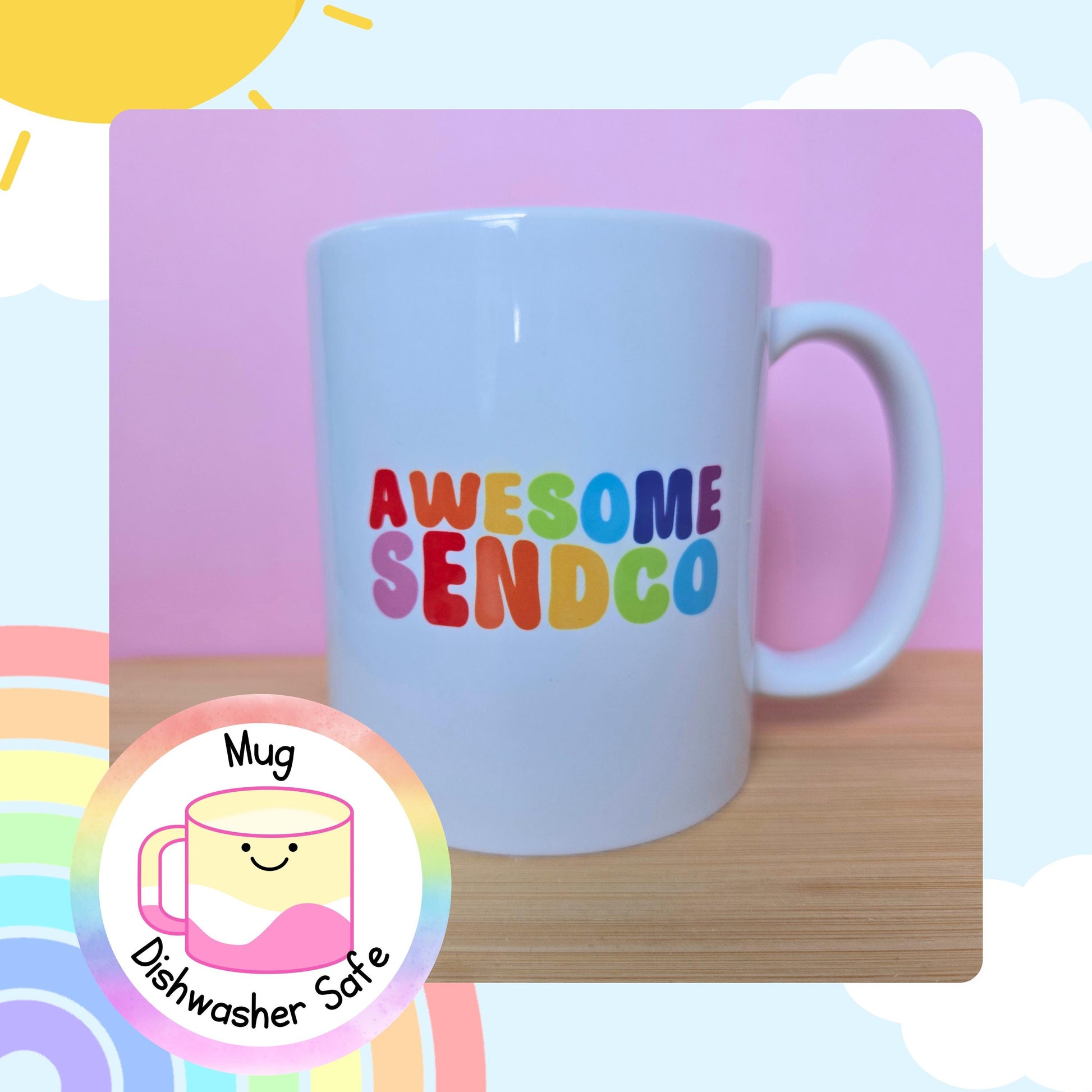 Teacher mug, Awesome Sendco, end of year gift, teaching assistant present, rainbow