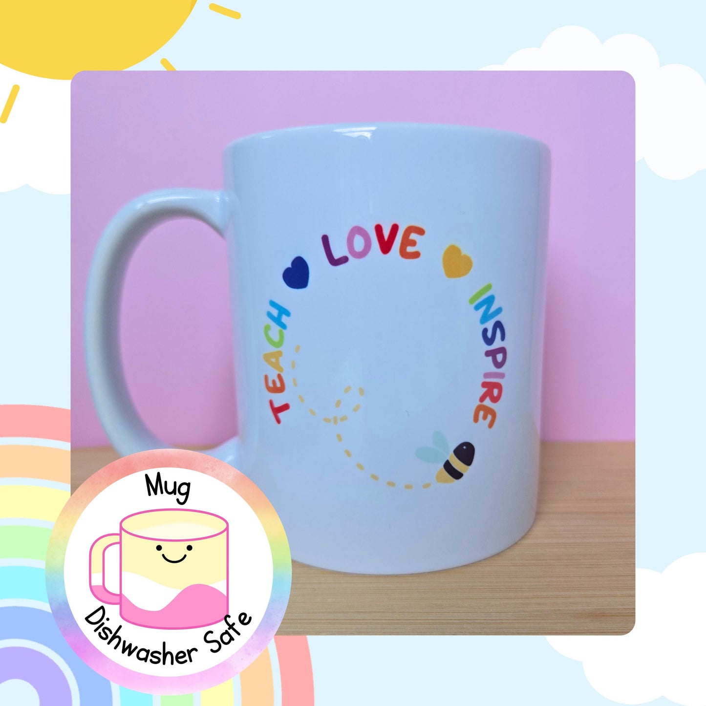 Teacher mug, end of year gift, teaching assistant present, cute mug, rainbow