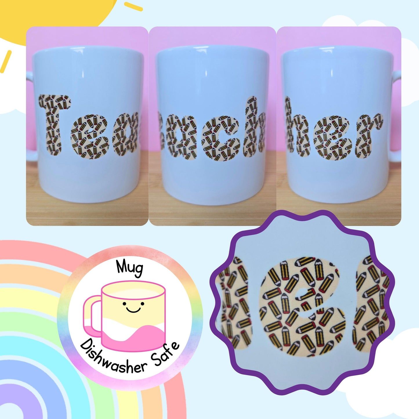Teacher mug, end of year gift, teaching assistant present, funny mug, school pencil