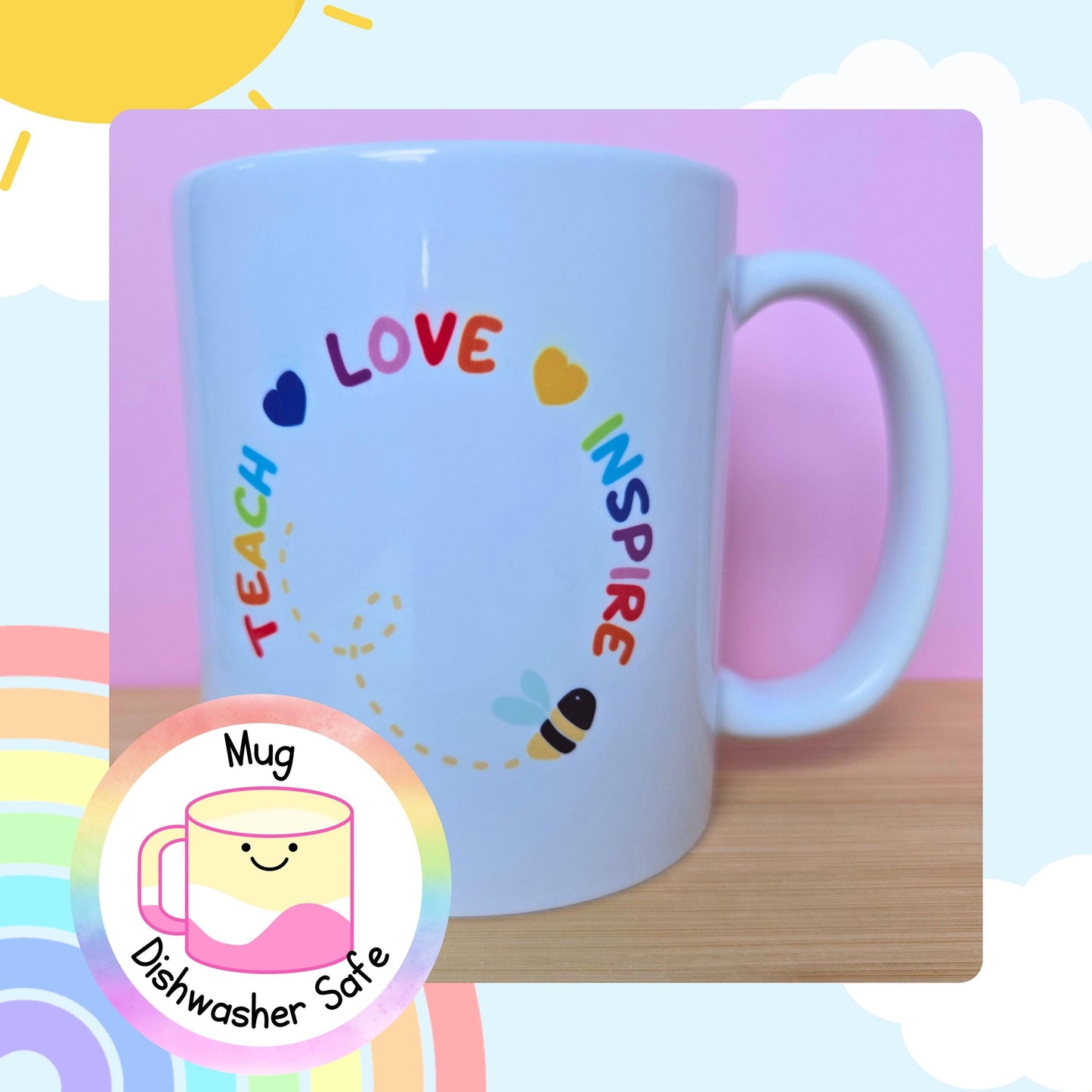Teacher mug, end of year gift, teaching assistant present, cute mug, rainbow
