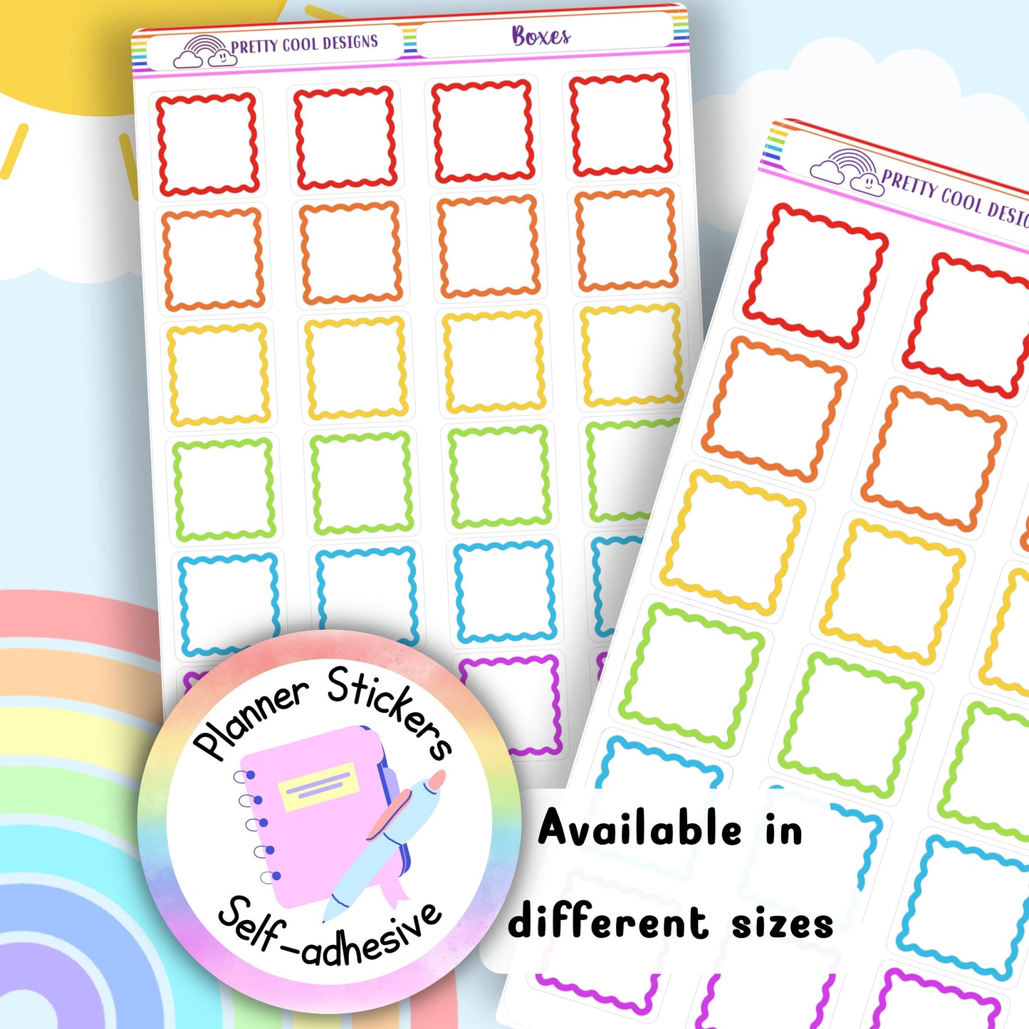 Rainbow Boxes Planner Bujo Bullet Journal Stickers UK - 1 Sheet