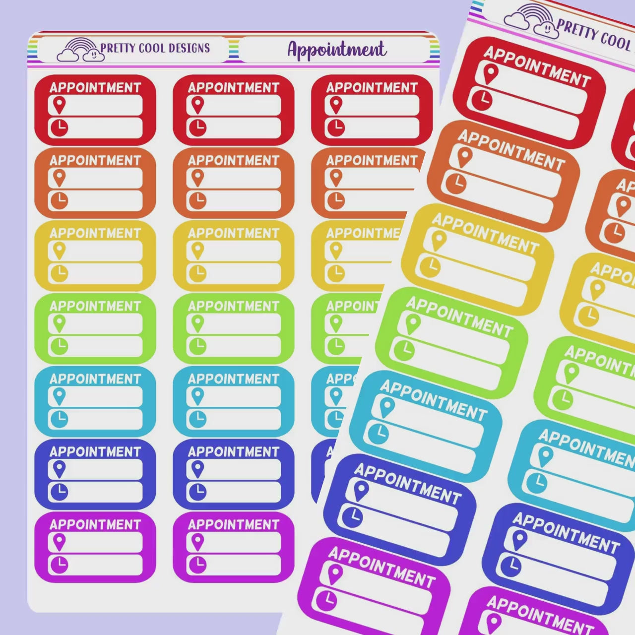 21 Rainbow Appointment Planner Stickers with Time and Location Space