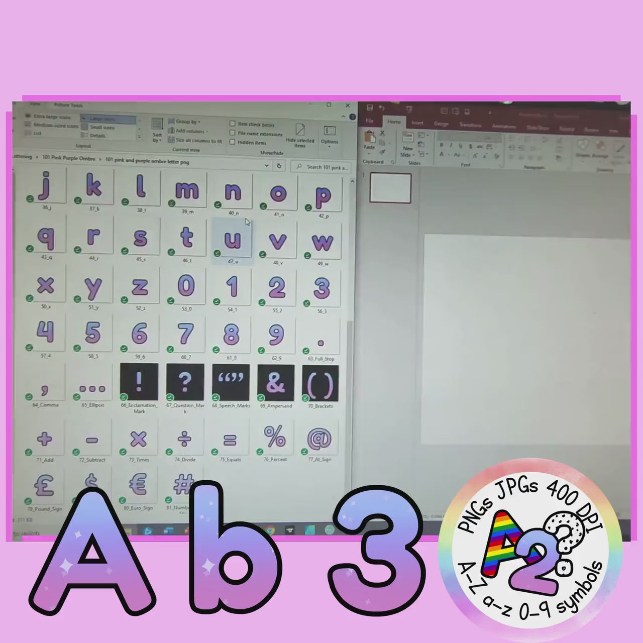 Pink Purple Letter Number Set: Sublimation Craft Graphics (Digital Download)