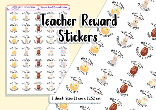 Personalised Teacher Stickers | Reward Stickers | Personalised Stickers | Growth Mindset | Easter | Animals | Bunny | Spring