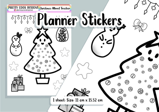 Christmas Bujo Mood Tracker Black and White Planner Stickers Bullet Journal UK - 1 Sheet