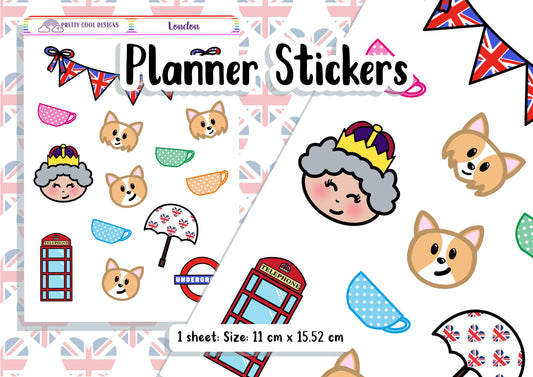 Planner Stickers | Planner Decorations | Rainbow Stickers | Queen's Jubilee | London | Bullet Journal Stickers | Diary Stickers UK | 1 Sheet