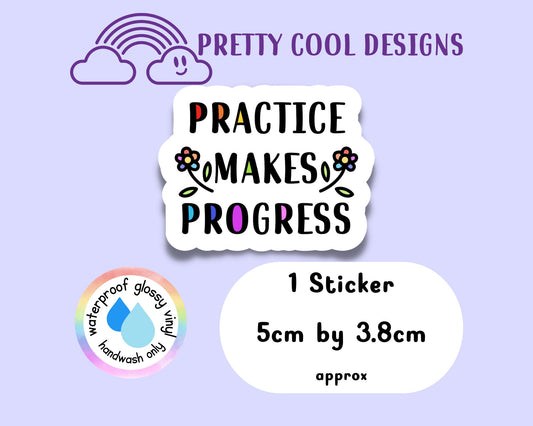 Waterproof Vinyl Practice makes Progress Sticker Rainbow Affirmation Self Love Motivational Sticker Laptop Journal Scrapbook Planner Sticker